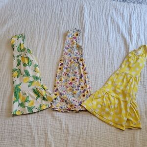 Old Navy Set Of 3 Girl Garden Dresses- Lemon, Floral, and Daisy Prints Sz 6-7